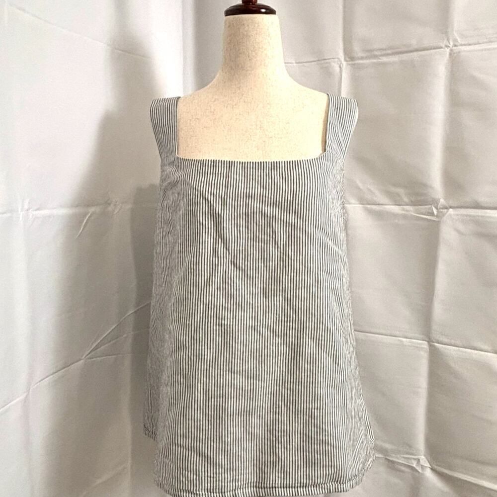 NWT J Crew Striped linen-blend Square neck tank top Size L